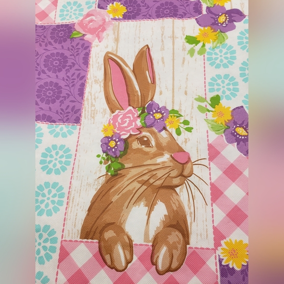 Easter Tablecloth Spring Bunny Floral Patchwork Vinyl & Flannel 52x70" Rectangle - Picture 7 of 8